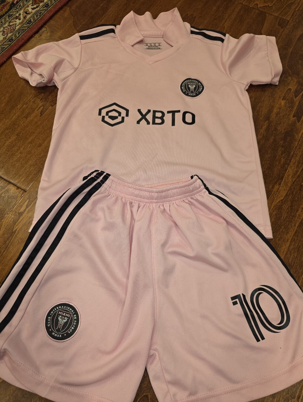 adidas Pink Kids Messi Miami CF Soccer Jersey & Short Set XBTO Logo Youth XS EUC